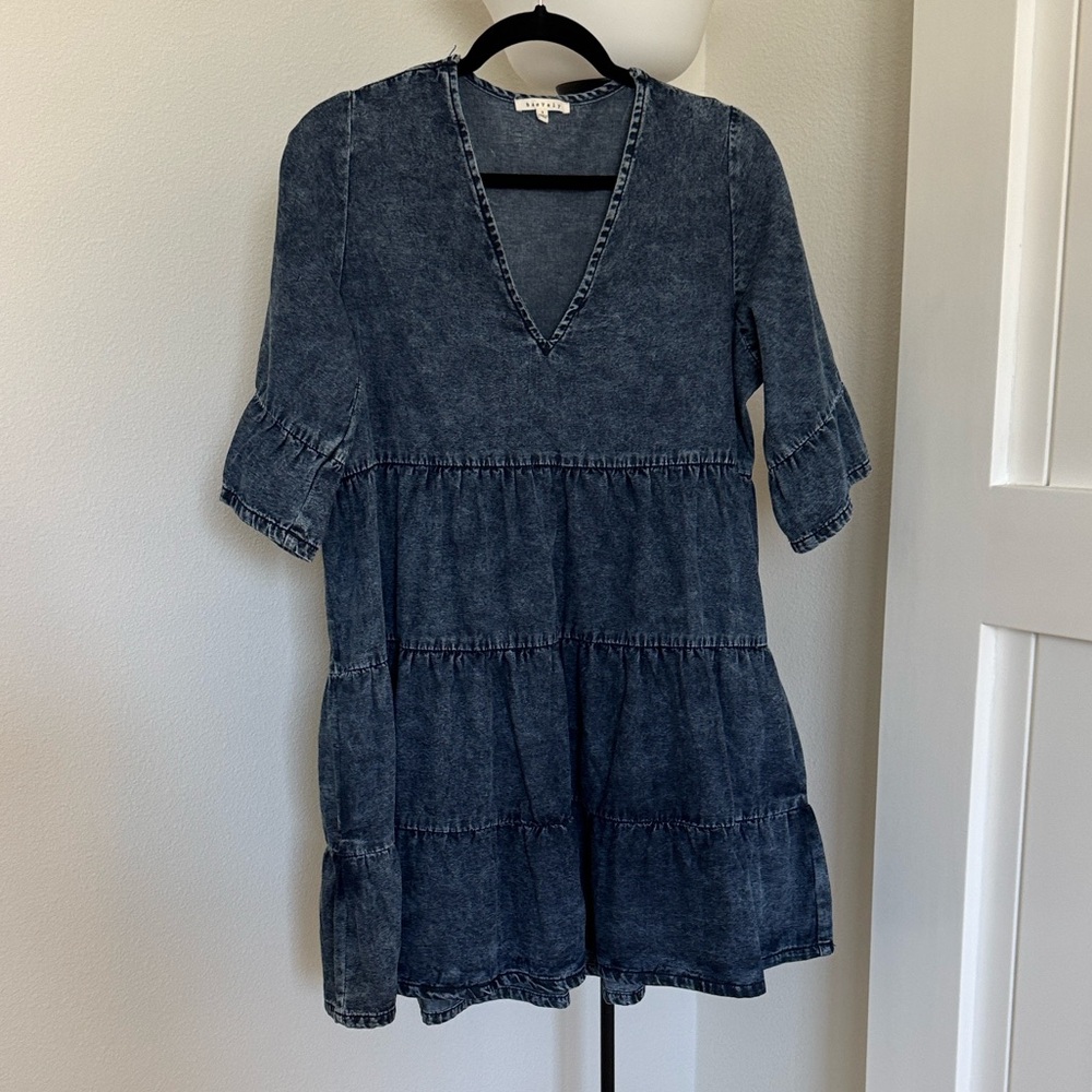 NWOT Dark Denim V-Neck/Bell Sleeve Dress (Size S)